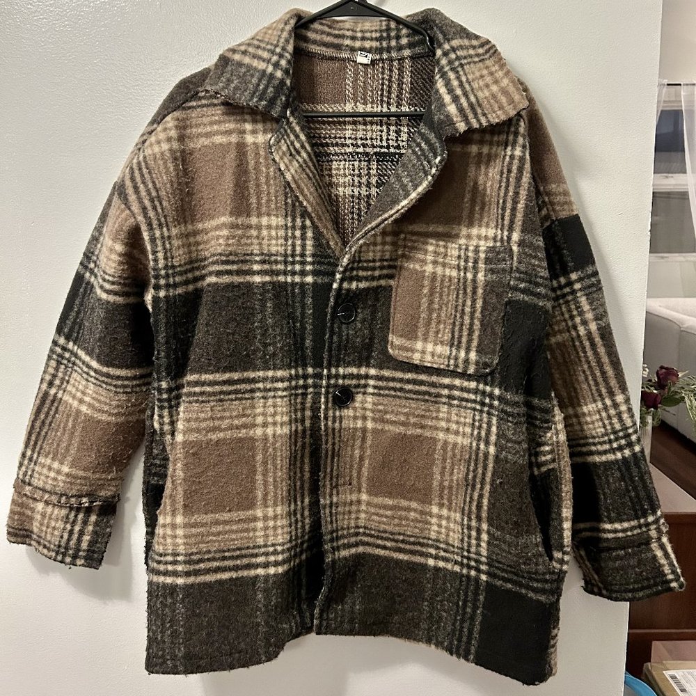 Womens Oversized Fleece Plaid Jacket